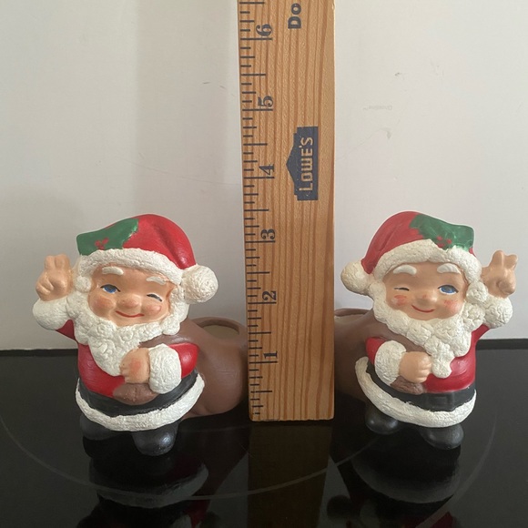 VINTAGE pair HANDMADE CERAMIC Winking SANTA CLAUS Candlesticks - Picture 2 of 10